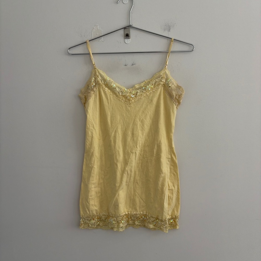 Bozzolo Yellow Lace Sequin Trim Cami Tank Top Large